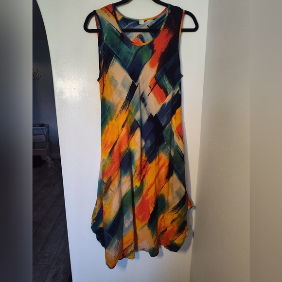 Orange and Blue Asymmetrical Sundress Sleeveless Size XXL #318 - Picture 1 of 2